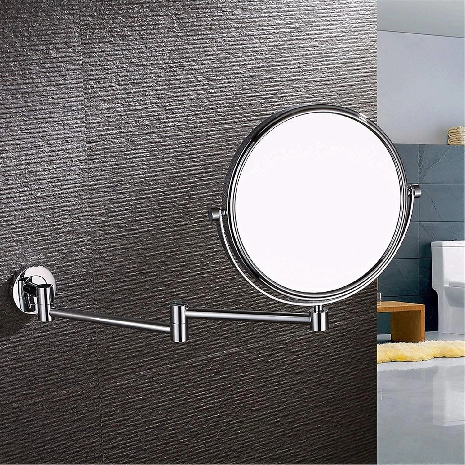 Wall-Mounted Makeup Mirror, 8 Inch Brass Magnifying Round Double Sided Shaving Mirror, Bathroom Extendable 360° Swivel Cosmetic Vanity Mirror(Chrome,10X)