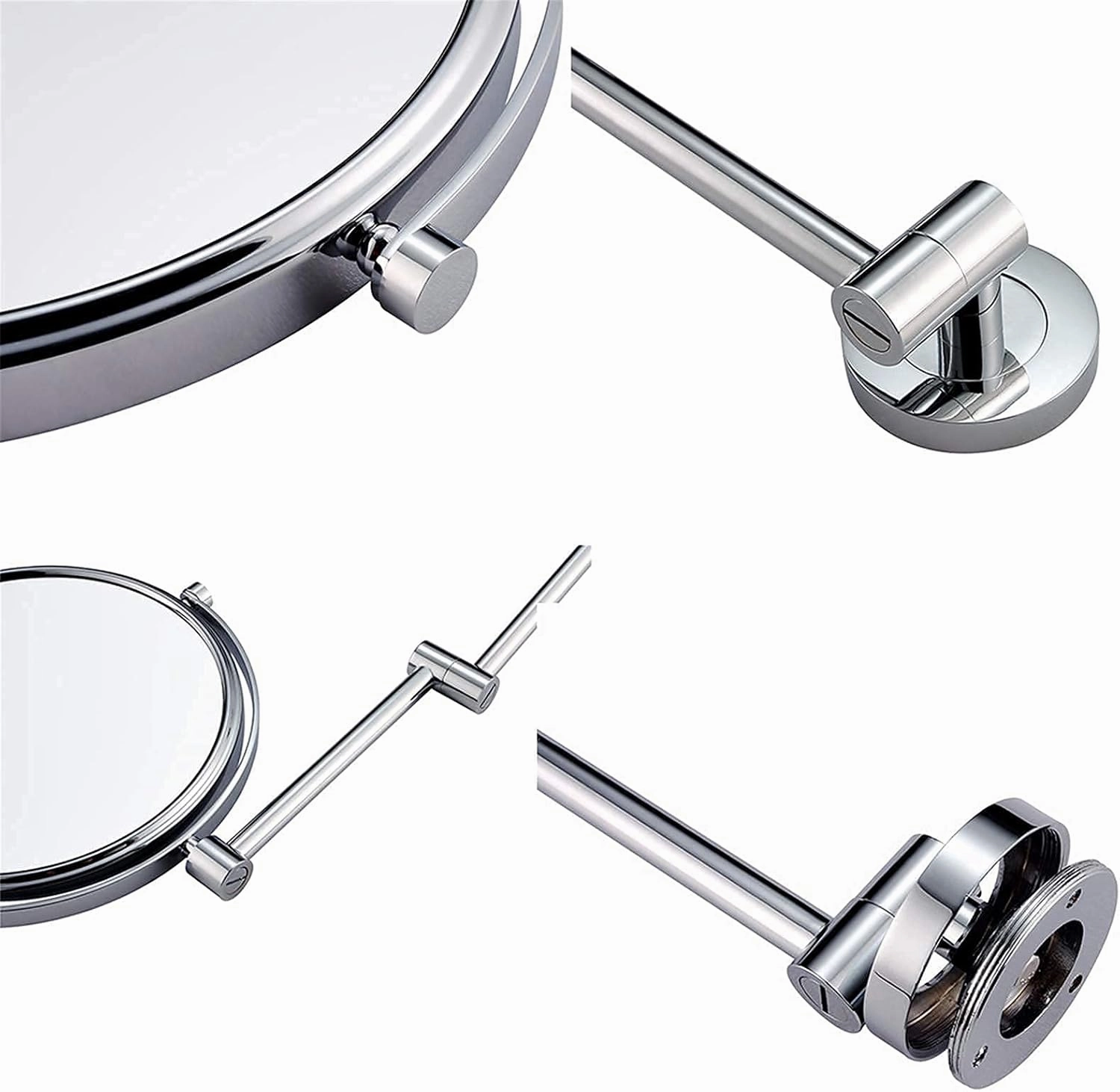 Wall-Mounted Makeup Mirror, 8 Inch Brass Magnifying Round Double Sided Shaving Mirror, Bathroom Extendable 360° Swivel Cosmetic Vanity Mirror(Chrome,10X)