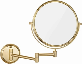Wall-Mounted Makeup Mirror,8 inch Brass Magnifying Round Double Sided Shaving Mirror,Bathroom Folding 360°Swivel Cosmetic Vanity Mirror,Pink Gold,3X/Brass/5X