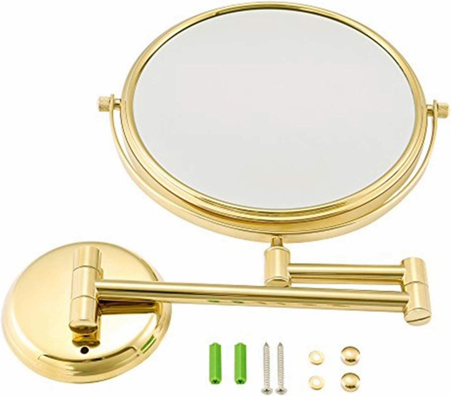 Wall-Mounted Makeup Mirror,8 inch Brass Magnifying Round Double Sided Shaving Mirror,Bathroom Folding 360°Swivel Cosmetic Vanity Mirror,Pink Gold,3X/Brass/5X