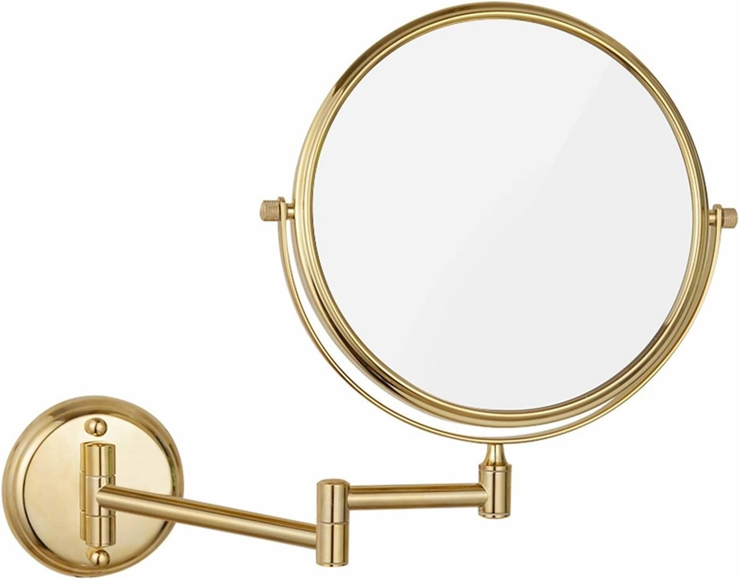 Wall-Mounted Makeup Mirror,8 inch Brass Magnifying Round Double Sided Shaving Mirror,Bathroom Folding 360°Swivel Cosmetic Vanity Mirror,Pink Gold,3X/Brass/5X