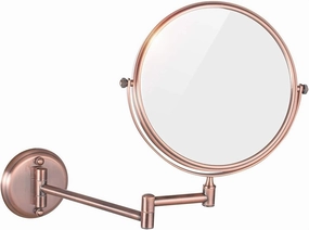 Wall-Mounted Makeup Mirror, 8 inch Brass Magnifying Round Double Sided Shaving Mirror, Bathroom Folding 360° Swivel Cosmetic Vanity Mirror,Pink Gold,5X