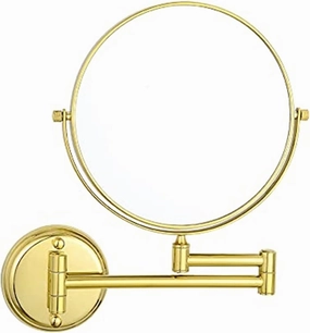 Wall Mounted Makeup Mirror, 8 inch Gold Magnifying Shaving Mirror Rotatable Extendable Folding Bathroom Double Sided Vanity Mirrors