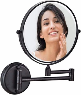 Wall Mounted Makeup Mirror Two-Sided Swivel Wall Mount Mirror, Two-Sided Extendable, 360 Degree Swivel (Color : Matte Black, Size : 3X)