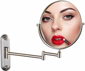 Wall Mounted Makeup Mirror with 360° Rotation, Extendable Arm, Dual-Sided 10X Magnification, Anti-Fog, Brushed Finish(Brushed,3X Magnification)