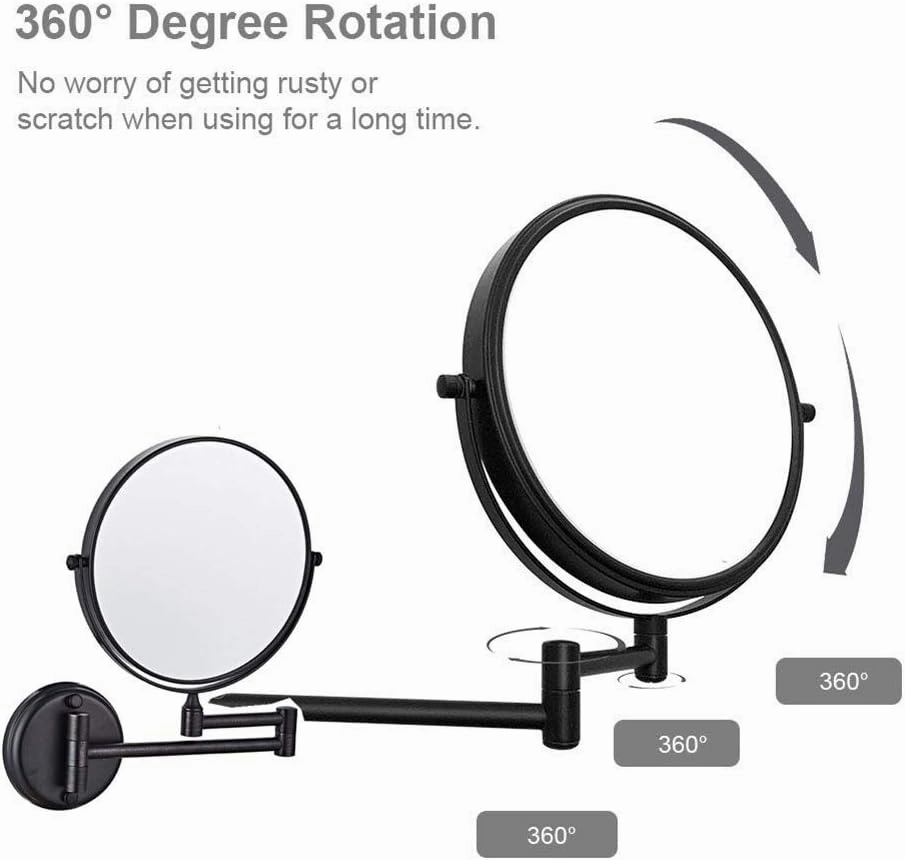 Wall Mounted Makeup Mirror with 3/5/7/10X Magnification, Two-Sided Swivel Wall Mount Mirror, Two-Sided Extendable, 360 Degree Swivel, No Light, for Girls