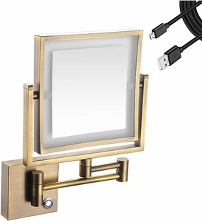 Wall Mounted Makeup Mirror with 3X Magnification,8 Inch Rechargeable Magnifying Lighted Vanity Mirrors with LED Lights,Double Sided Dimmable 360°Chrome Shaving Mirror for Bathroom (Bla (Color : RETR