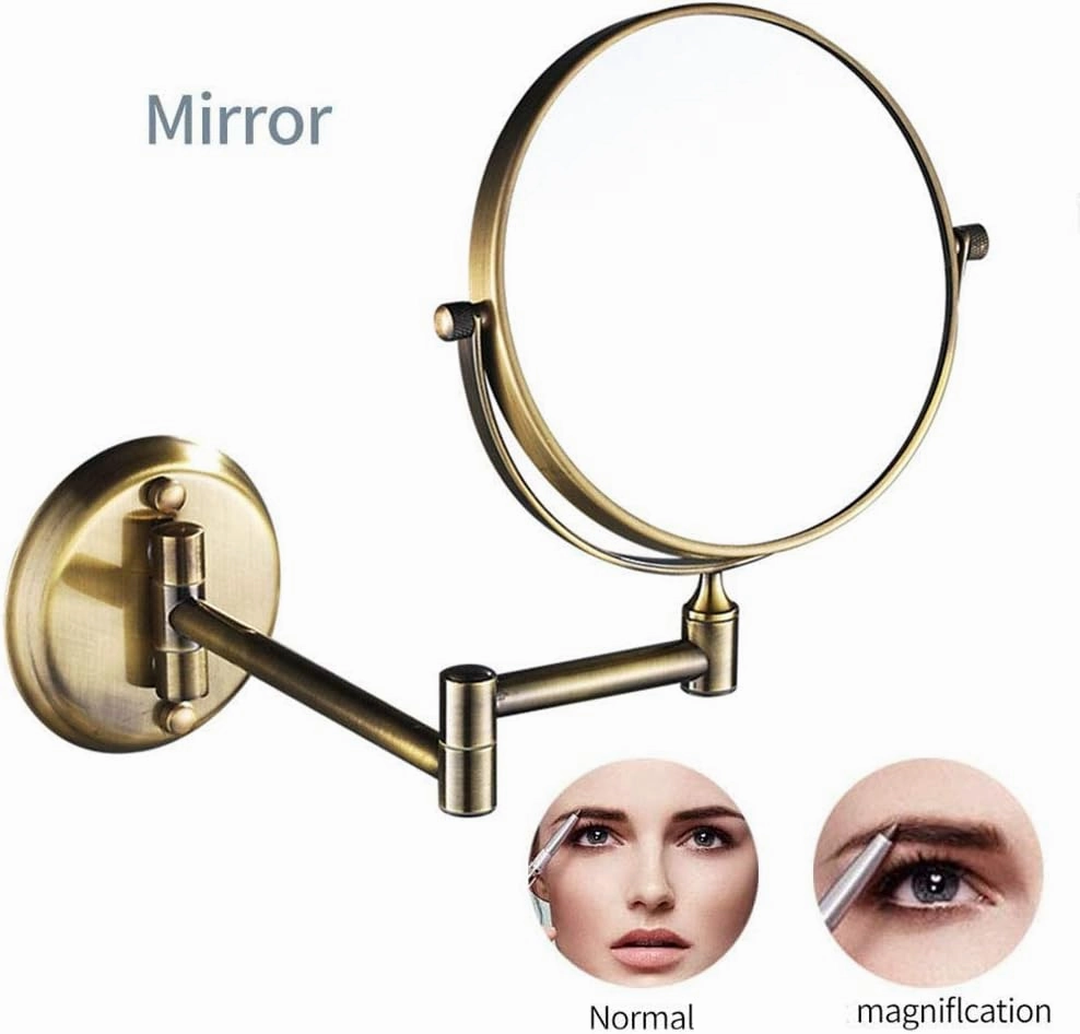 Wall Mounted Makeup Mirror with 3X Magnification, Makeup Mirror for Girls, 6 Inches, 360 Degree Swivel, Two-Sided Extendable, Bathroom and Hotel, Chrome Finish, Made of Brass(Antique Copper)