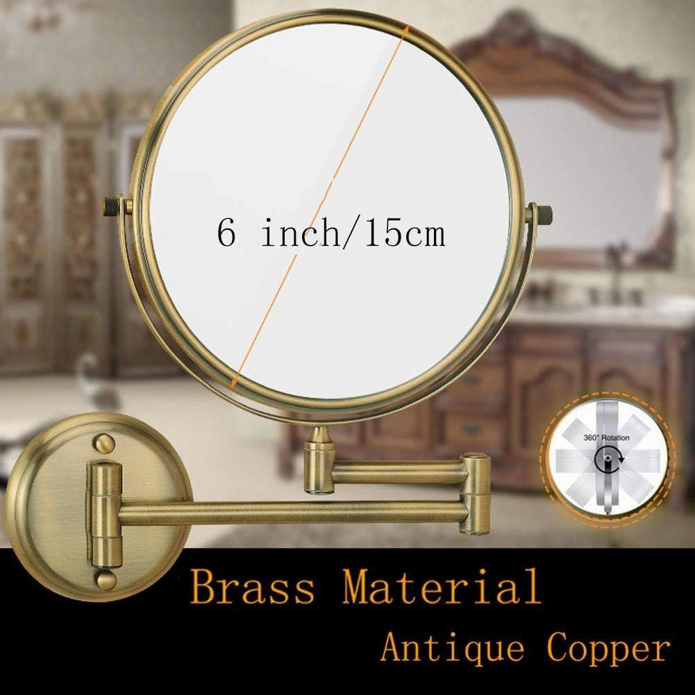Wall Mounted Makeup Mirror with 3X Magnification, Makeup Mirror for Girls, 6 Inches, 360 Degree Swivel, Two-Sided Extendable, Bathroom and Hotel, Chrome Finish, Made of Brass(Antique Copper)