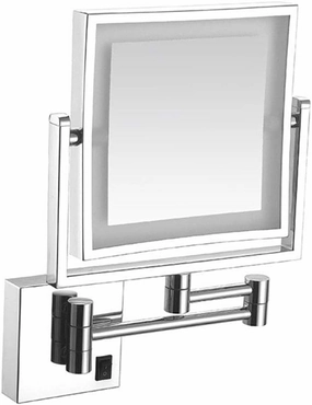 Wall Mounted Makeup Mirror with LED Lights, 8-Inch Two-Sided Swivel Wall Mount Mirror with 3X Magnification, 8.7-Inch Extension, 360 Degree Swivel, Square(Bright Silver,USB)