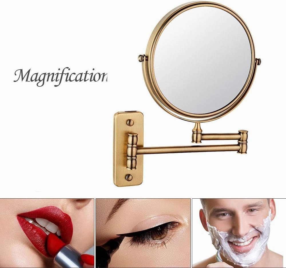 Wall Mounted Makeup Mirror with Magnification, 360 Degree Swivel Rotation with Distortion Free View, Two-Sided Extendable, Stainless Steel, for Bathroom(Antique Color,7X)