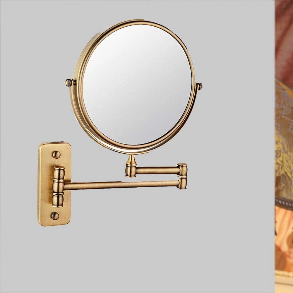 Wall Mounted Makeup Mirror with Magnification, 360 Degree Swivel Rotation with Distortion Free View, Two-Sided Extendable, Stainless Steel, for Bathroom(Antique Color,7X)