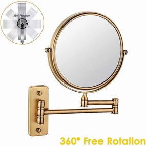Wall Mounted Makeup Mirror with Magnification, 360 Degree Swivel Rotation with Distortion Free View, Two-Sided Extendable, Stainless Steel, for Bathroom(Antique Color,7X)