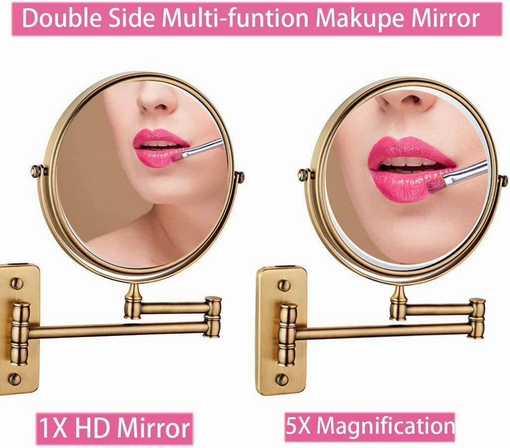 Wall Mounted Makeup Mirror with Magnification, 360 Degree Swivel Rotation with Distortion Free View, Two-Sided Extendable, Stainless Steel, for Bathroom(Antique Color,7X)