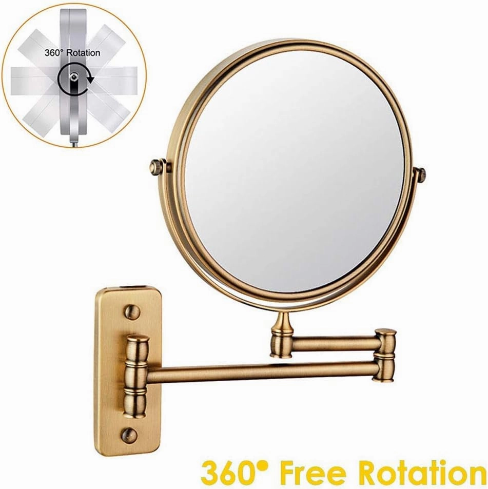 Wall Mounted Makeup Mirror with Magnification, 360 Degree Swivel Rotation with Distortion Free View, Two-Sided Extendable, Stainless Steel, for Bathroom(Antique Color,7X)