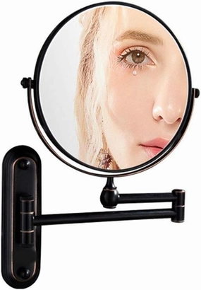Wall Mounted Makeup Mirror with Magnification, 6/8 Inch Double Sided Vanity Magnifying Vanity Mirror, 360 Degree Swivel, Extendable Arm, Round, Matte Black (Color : 6in, Size : 7X)