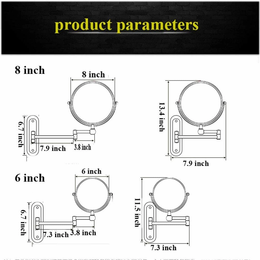 Wall Mounted Vanity Makeup Mirror, 8 Inch Makeup Mirror with Magnification, 360 Degree Swivel, Two-Sided Extendable, Makeup Mirror with 12" Extension for Bathroom & Bedroom(Matte Black,5X)