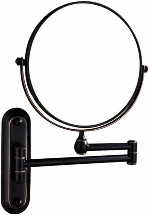 Wall Mounted Vanity Makeup Mirror, 8 Inch Makeup Mirror with Magnification, 360 Degree Swivel, Two-Sided Extendable, Makeup Mirror with 12" Extension for Bathroom & Bedroom(Matte Black,5X)