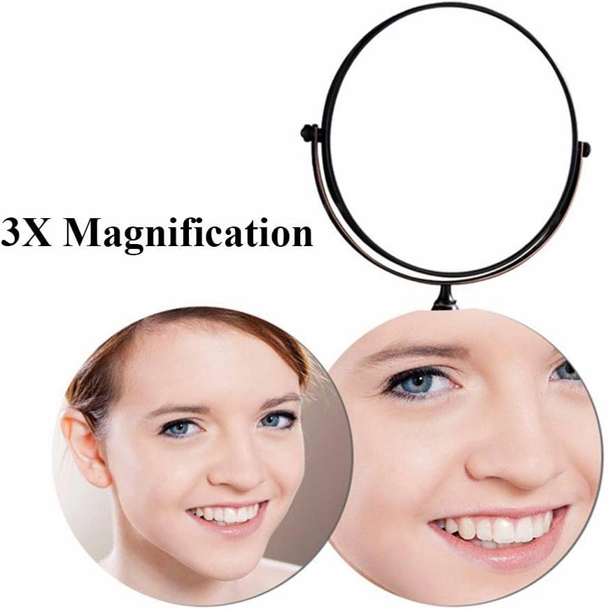 Wall Mounted Vanity Makeup Mirror, 8 Inch Makeup Mirror with Magnification, 360 Degree Swivel, Two-Sided Extendable, Makeup Mirror with 12" Extension for Bathroom & Bedroom(Matte Black,5X)