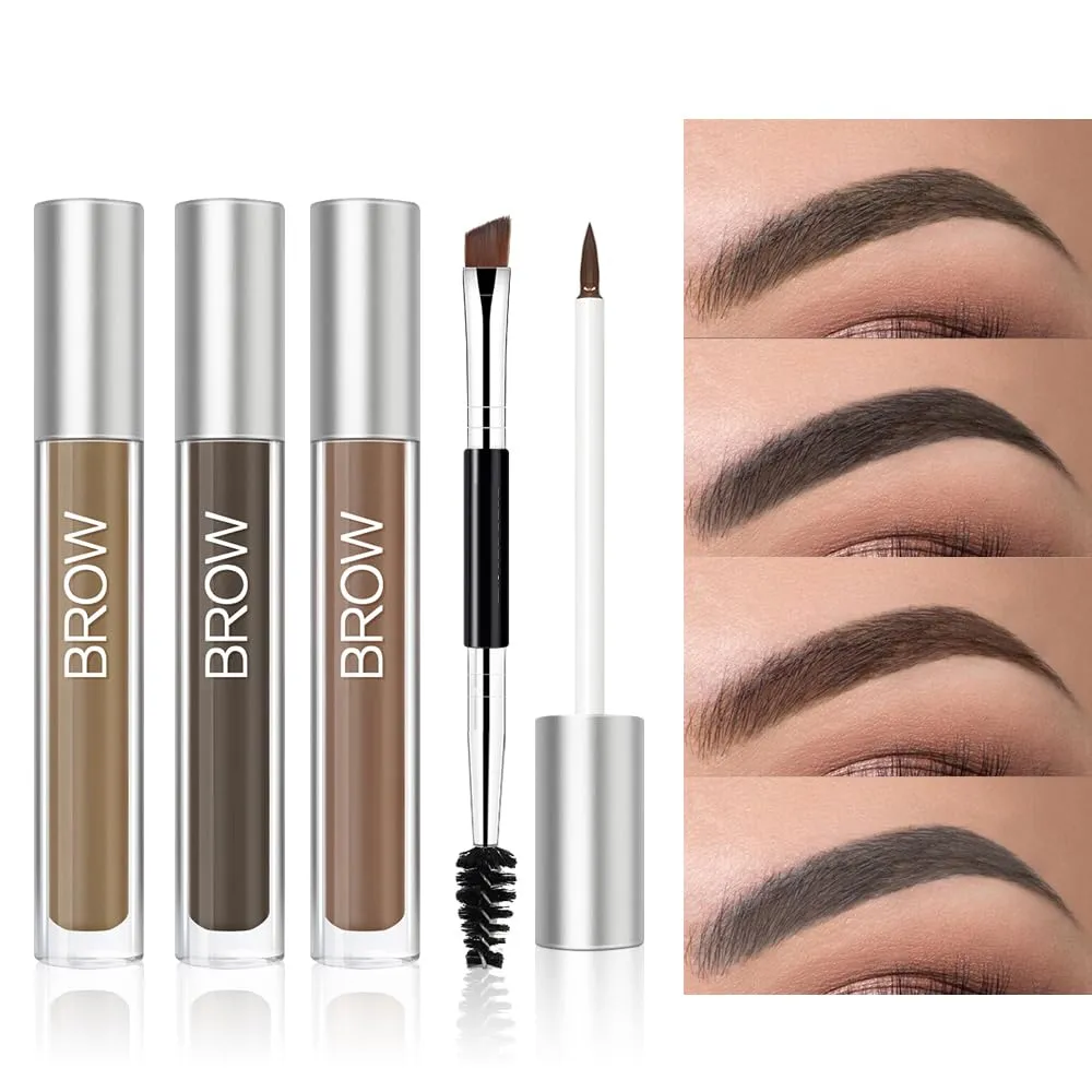 Waterproof Eyebrow Gel for Long Lasting, Highly Tinted Liquid Eye Brow Makeup, Sweatproof, Natural (Black Brown 2 pcs)
