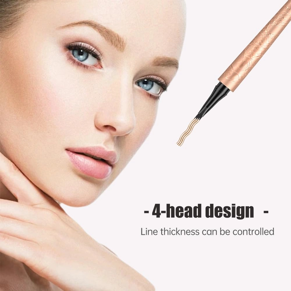 Waterproof Eyebrow Pen, 2025 New Microblading Eyebrow Pencil with Micro 4-Fork Tip, Long lasting Natural Eyebrow Makeup Fine Stroke Eye Brown Pen for Natural Hair-Like Brows (Black)