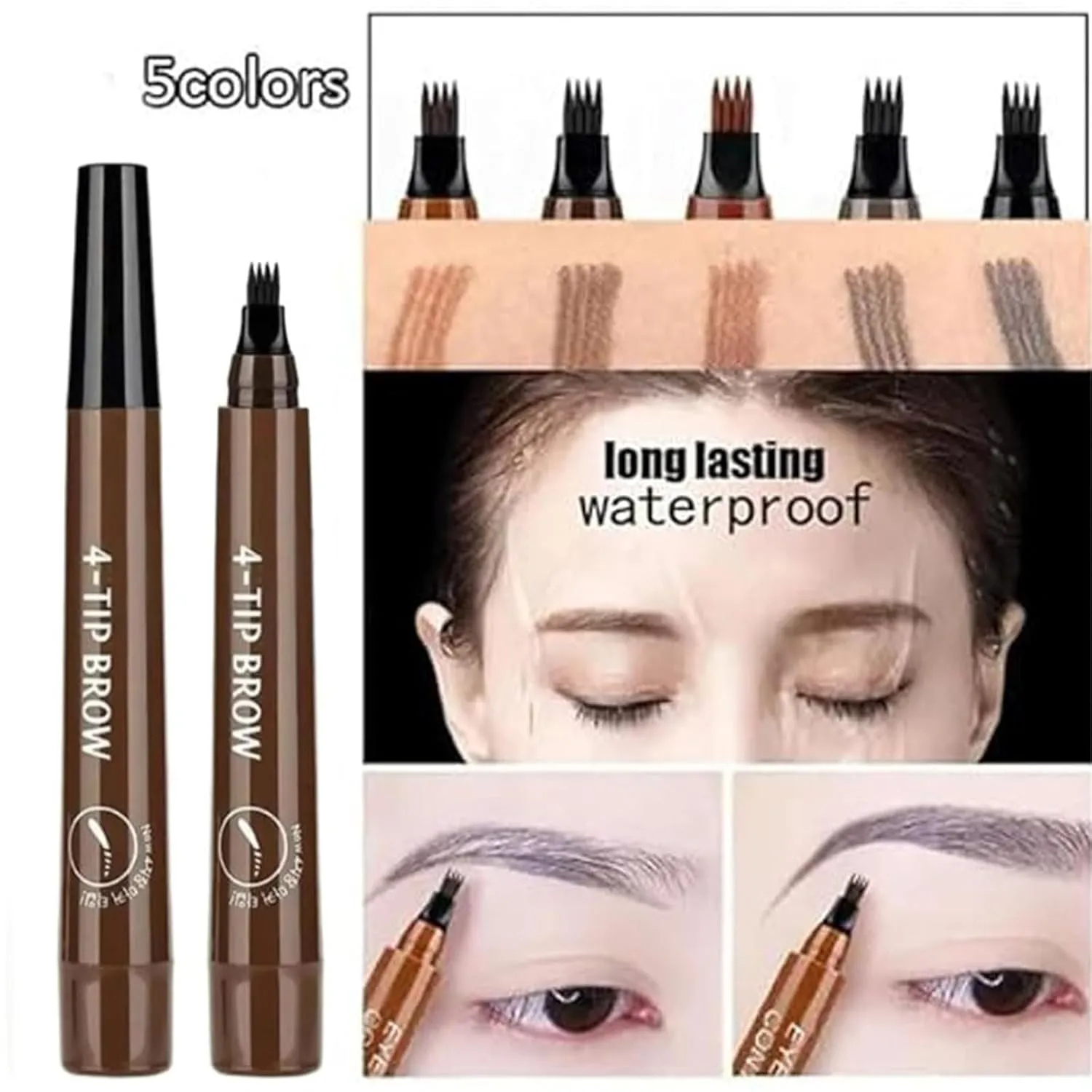 Whimsyard Eyebrow Pencil, Whimsyard Eyebrow, 3D Microblading 4-Tip Eyebrow Pen, Natural Eye Brow Pencils, Microblading Eyebrow Pen-Black