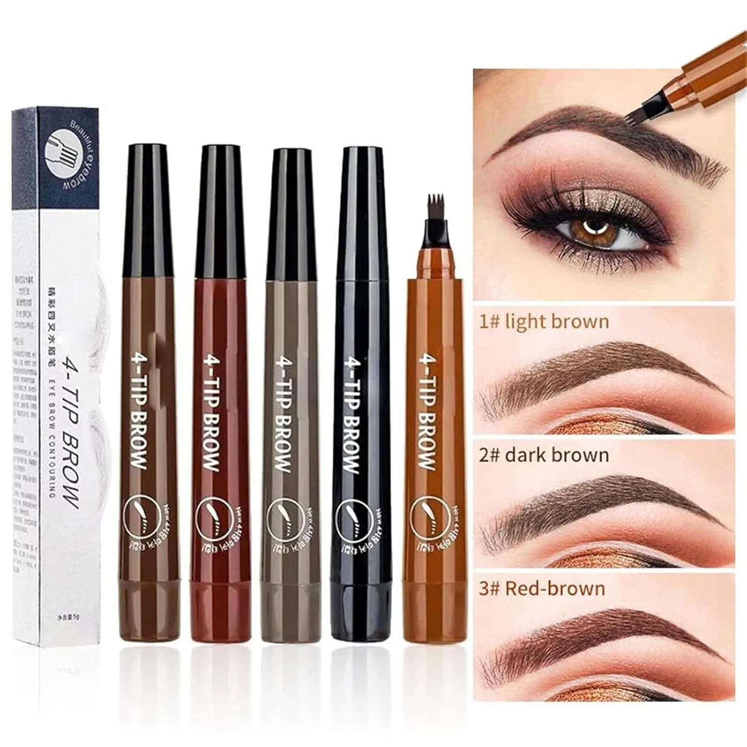 Whimsyard Eyebrow Pencil, Whimsyard Eyebrow, 3D Microblading 4-Tip Eyebrow Pen, Natural Eye Brow Pencils, Microblading Eyebrow Pen-Black