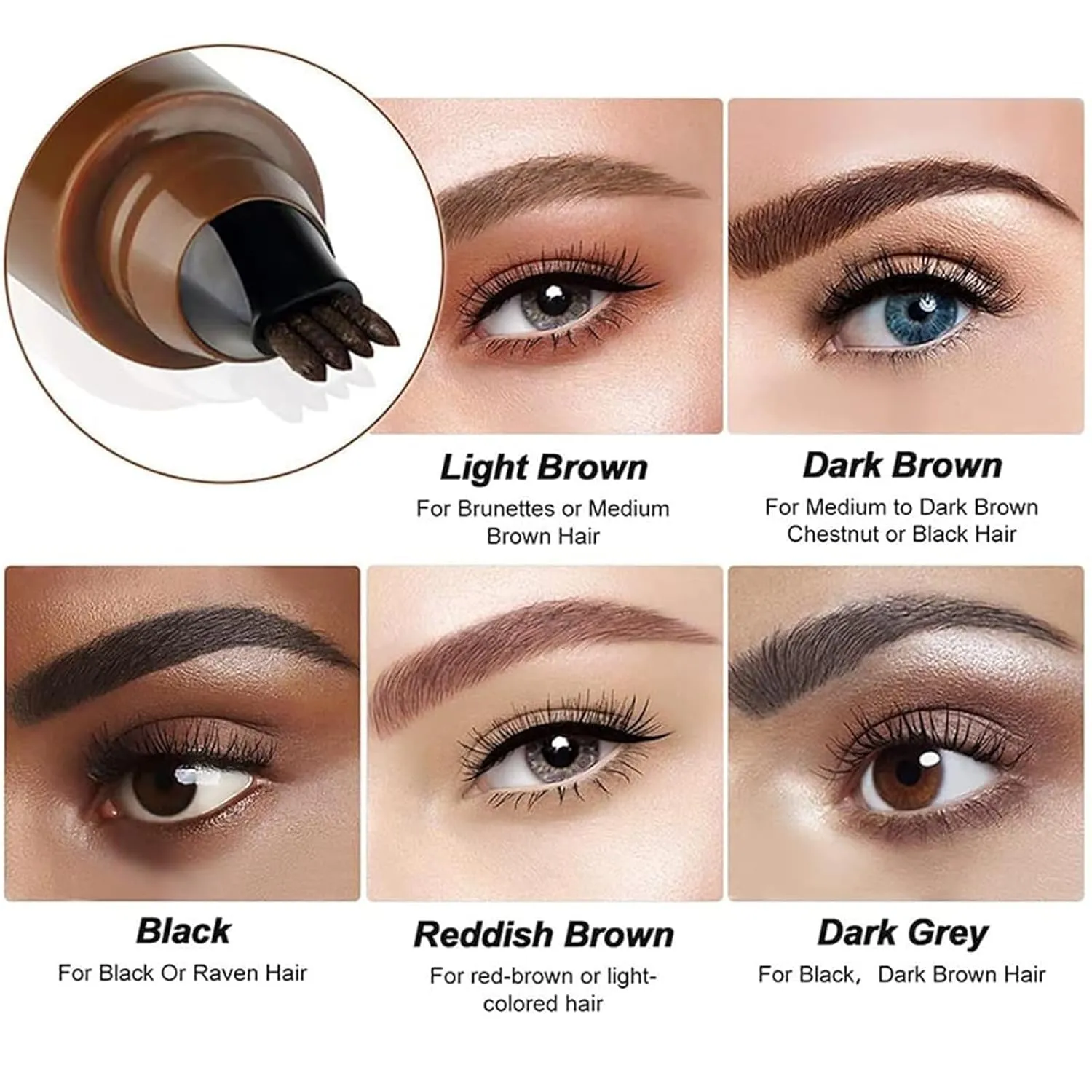 Whimsyard Eyebrow Pencil, Whimsyard Eyebrow, 3D Microblading 4-Tip Eyebrow Pen, Natural Eye Brow Pencils, Microblading Eyebrow Pen-Black