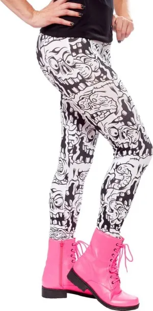 White & Black Melting Monsters Leggings from Sourpuss Clothing, M