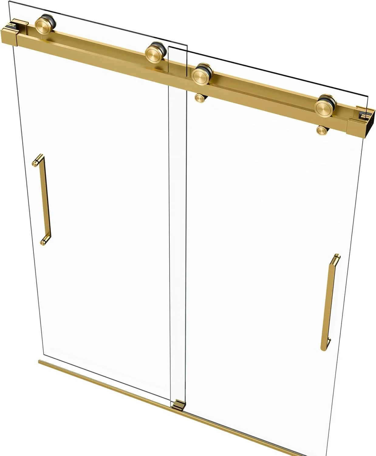 Windsor 56.5-60" W x 78" High 3/8" Twinglide Frameless Shower Door with 10mm Low Iron Tempered Glass (Satin Gold/Satin Brass - Low Iron Glass)