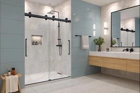Windsor 3/8" Low Iron Glass 56.5-60" W x 78" H Twinglide Frameless Shower Door with Tempered Glass (Matte Black/Low Iron)