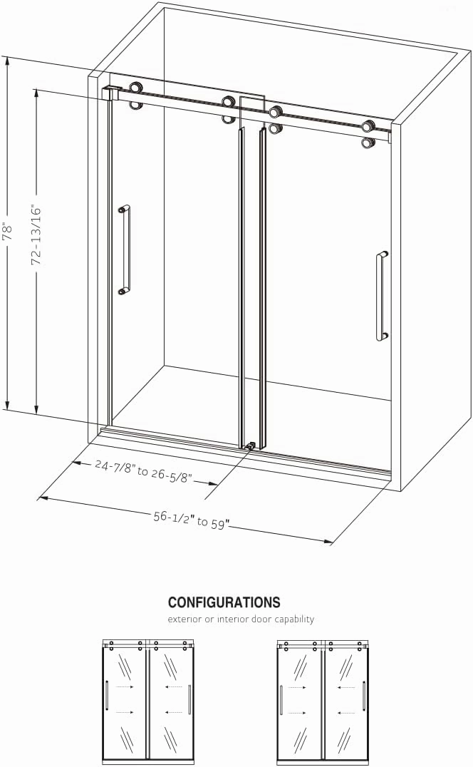Windsor 3/8" Low Iron Glass 56.5-60" W x 78" H Twinglide Frameless Shower Door with Tempered Glass (Polished/Low Iron)
