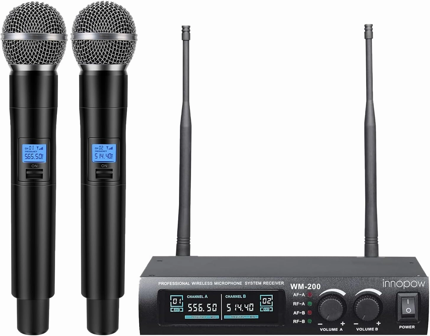 Wireless Microphone System, Dual UHF Metal Cordless Mic Set, Long Distance 150-200Ft,16 Hours Continuous, Fixed Frequency, Use for Karaoke Singing, Family Party,Church (CH.01&02)