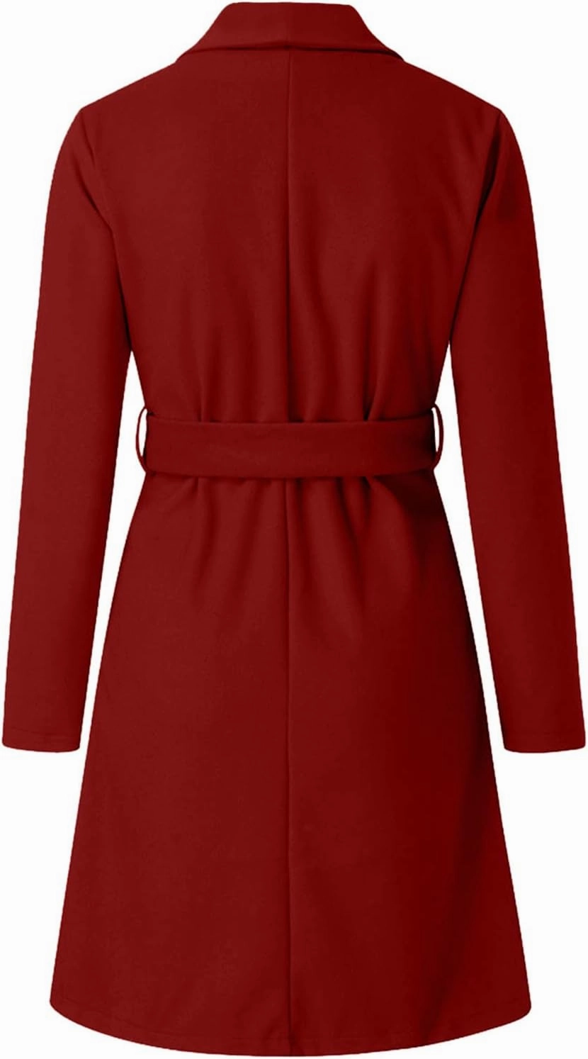 Women Trench Coat 2023 Solid Color Open Front Lapel Outerwear Coat Slim Fit Casual Jacket Fashion Winter Cardigan Tops