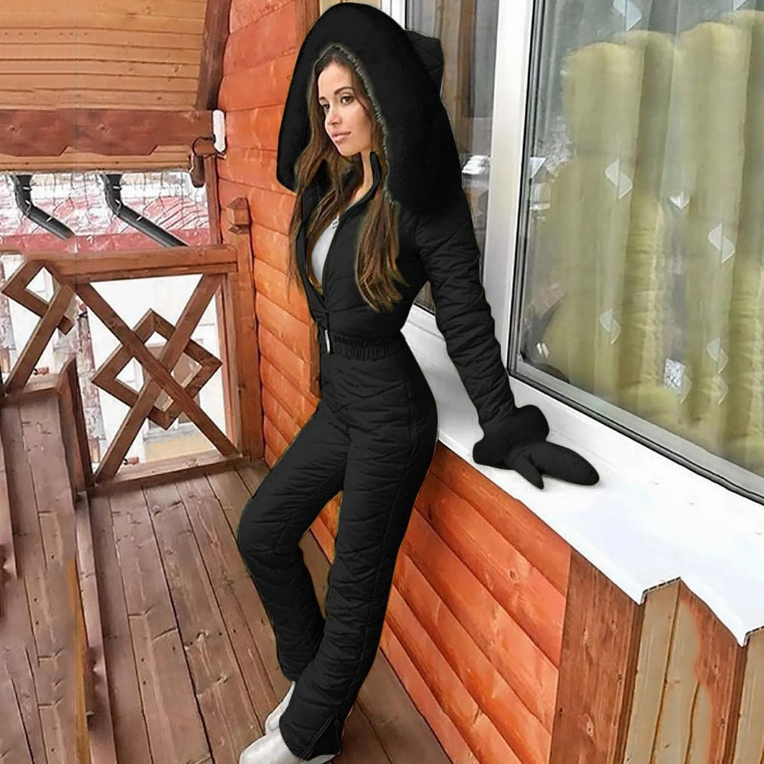 Womens One Piece Snowsuit 2024 Winter Onesie Warming Ski Suit Baggy Ski Outfits Outdoor Sports Skiwear