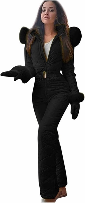 Womens One Piece Snowsuit 2024 Winter Onesie Warming Ski Suit Baggy Ski Outfits Outdoor Sports Skiwear