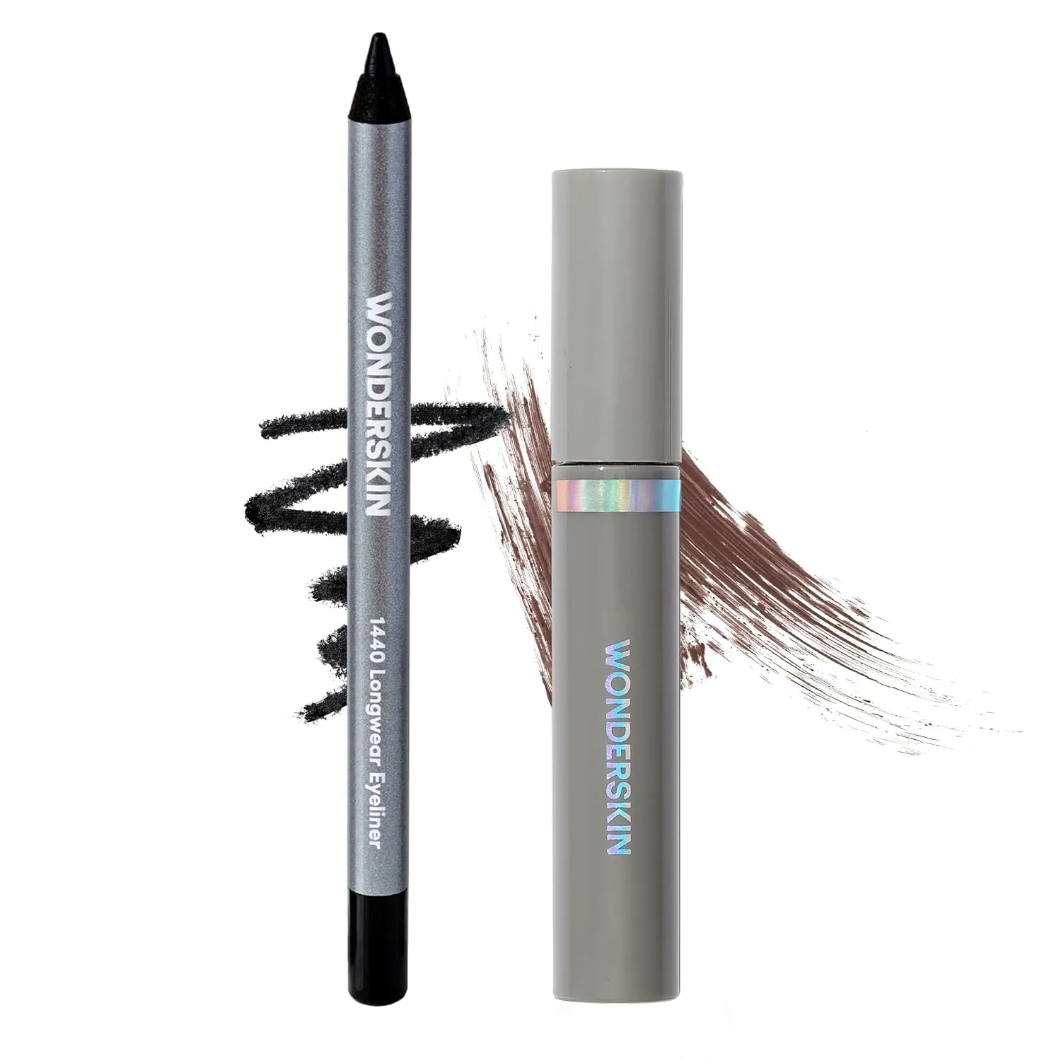 Wonderskin 1440 Eyeliner (Liquorice), Waterproof and Smudge Proof with Brow Stain & Go Masque (Dark Brunette) for Long Lasting Brow Tint