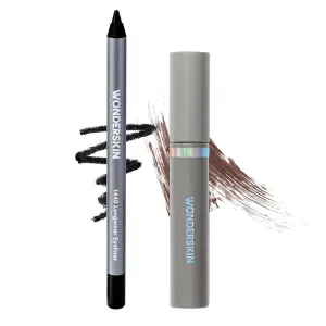 Wonderskin 1440 Eyeliner (Liquorice), Waterproof and Smudge Proof with Brow Stain & Go Masque (Dark Brunette) for Long Lasting Brow Tint