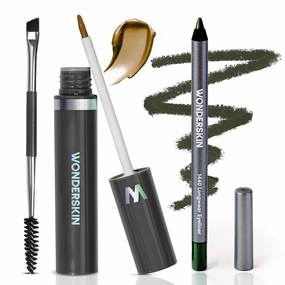 Wonderskin Dream Brow Eye Brow Gel Serum (Blonde) and 1440 Longwear Pencil Eyeliner, Eye Makeup (Olive)