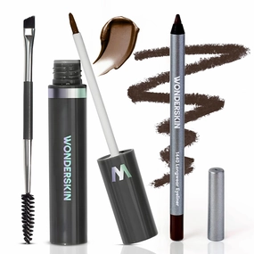 Wonderskin Dream Brow Eye Brow Gel Serum (Dark Brunette) and 1440 Longwear Pencil Eyeliner, Eye Makeup (Kalamata)