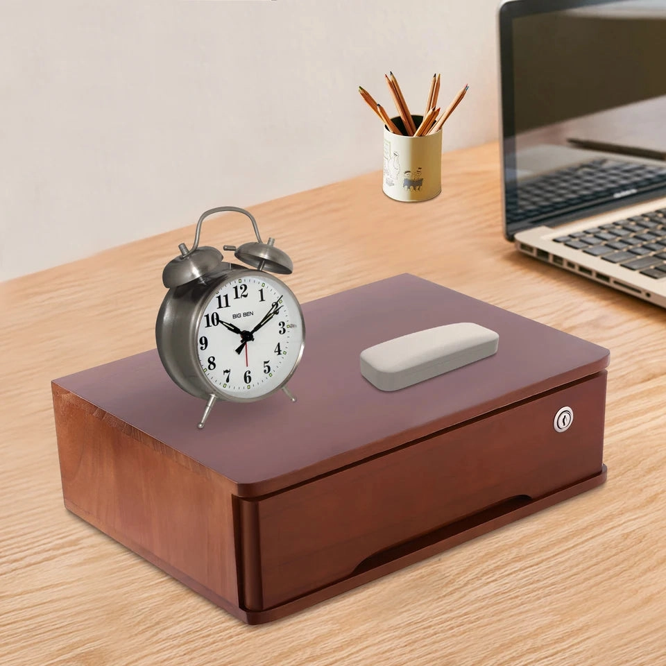Wooden Desktop Storage Box Desk Organizer Desktop Flat File Cabinet Unit1 Lockable Drawer for Home Office School Supplies