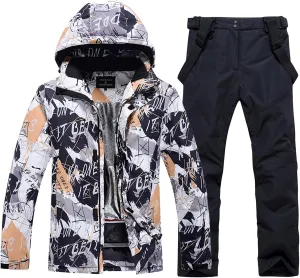 WOWULOVELY Men's Winter Snowsuit Waterproof Windproof Mountain Jacket and Pant Sets Insulated Snowboarding Skisuit