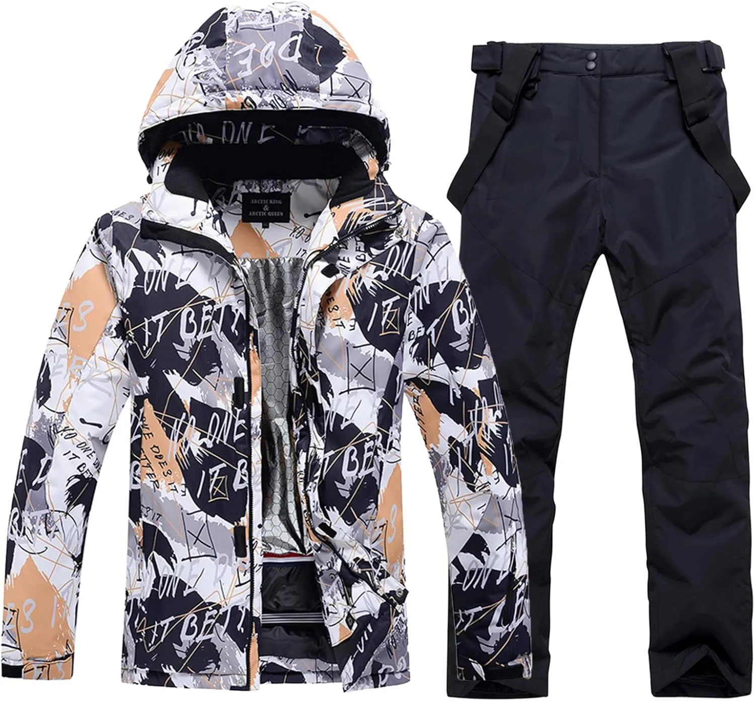 WOWULOVELY Men's Winter Snowsuit Waterproof Windproof Mountain Jacket and Pant Sets Insulated Snowboarding Skisuit