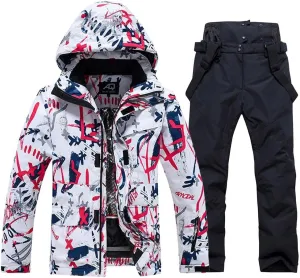 WOWULOVELY Men's Winter Snowsuit Waterproof Windproof Mountain Jacket and Pant Sets Insulated Snowboarding Skisuit