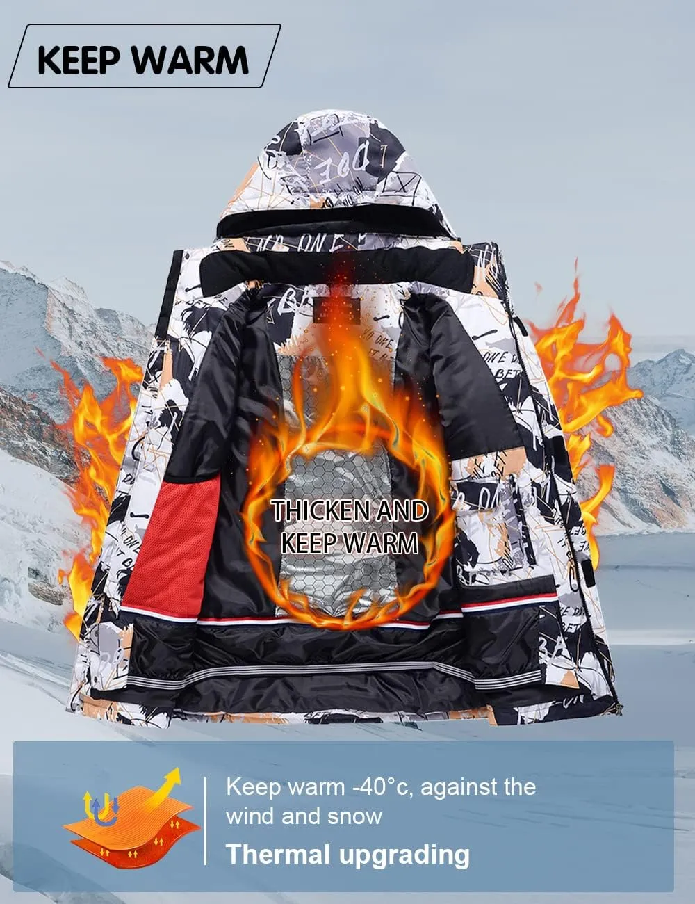 WOWULOVELY Men's Winter Snowsuit Waterproof Windproof Mountain Jacket and Pant Sets Insulated Snowboarding Skisuit