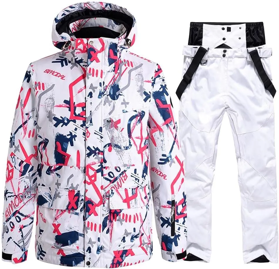 WOWULOVELY Men's Winter Snowsuit Waterproof Windproof Mountain Jacket and Pant Sets Insulated Snowboarding Skisuit