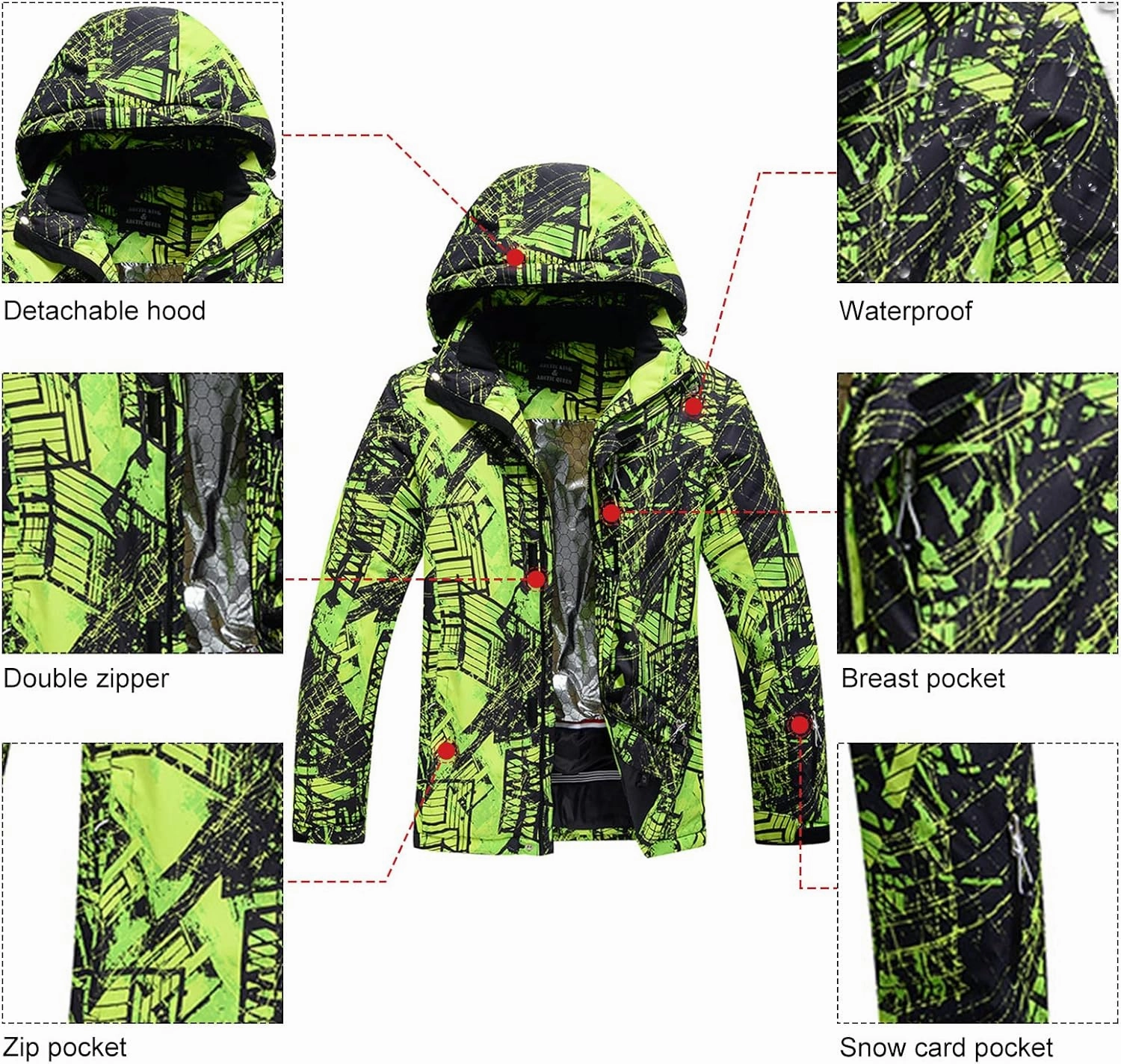 WOWULOVELY Men's Winter Snowsuit Waterproof Windproof Mountain Jacket and Pant Sets Insulated Snowboarding Skisuit