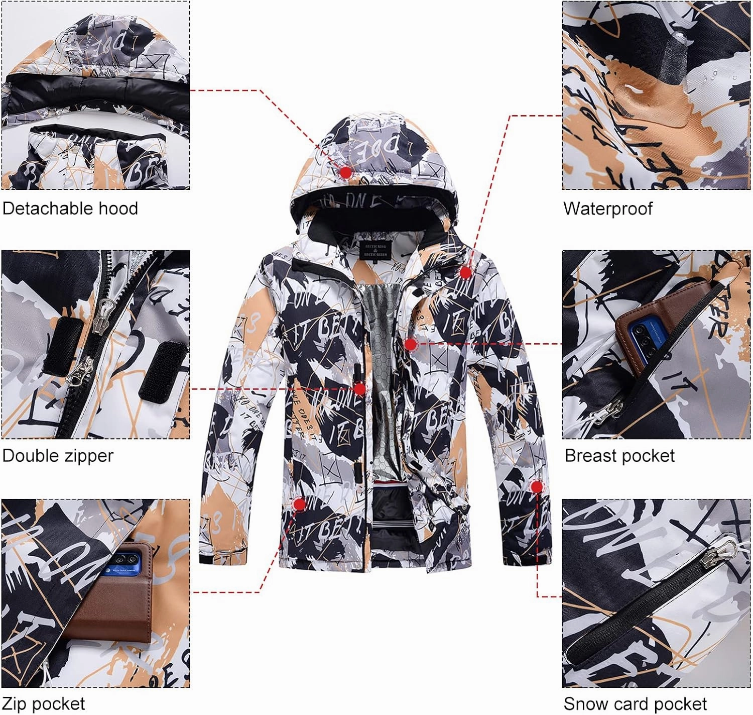WOWULOVELY Men's Winter Snowsuit Waterproof Windproof Mountain Jacket and Pant Sets Insulated Snowboarding Skisuit
