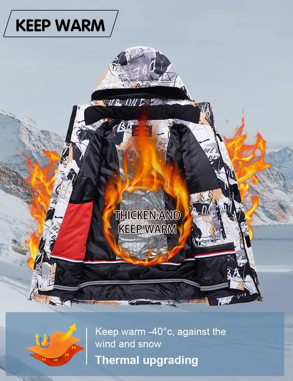 WOWULOVELY Men's Winter Snowsuit Waterproof Windproof Mountain Jacket and Pant Sets Insulated Snowboarding Skisuit