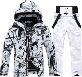 WOWULOVELY Men's Winter Snowsuit Waterproof Windproof Mountain Jacket and Pant Sets Insulated Snowboarding Skisuit